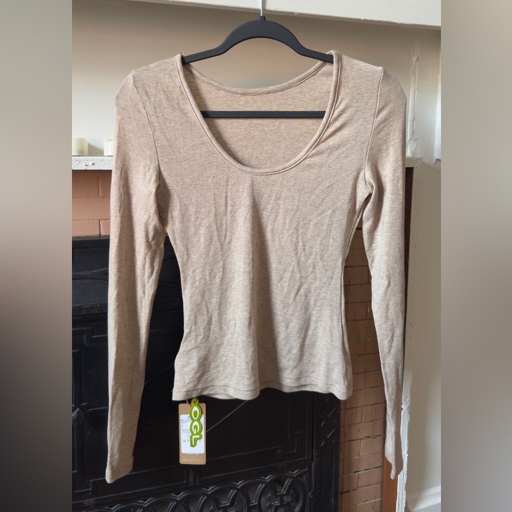 OGL Women’s Long Sleeve Scoop Neck Top - Beige